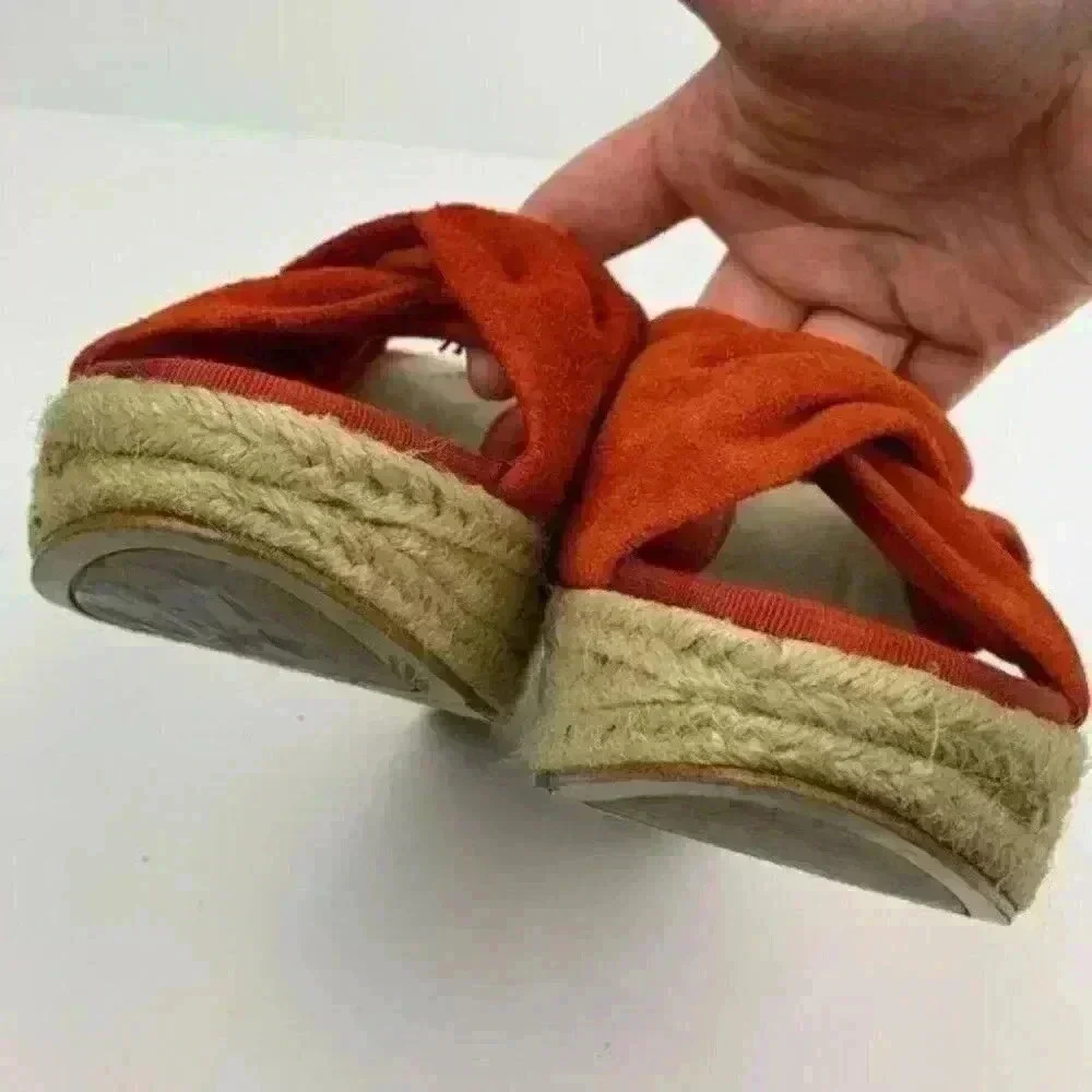 Nine west sandals sz 8 Wntgnitiontj burnt orange suede wedge espadrilles